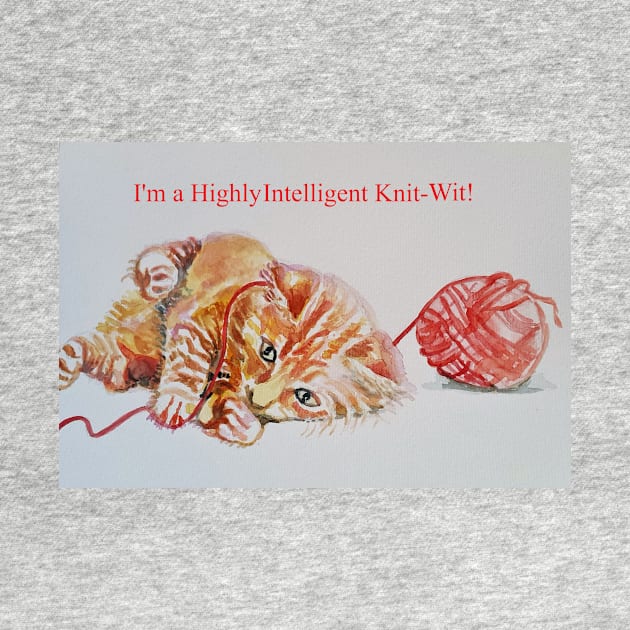 Tabby Cat "I'm An Intelligent Knit-Wit!" - Funny Knitting Design by SarahRajkotwala